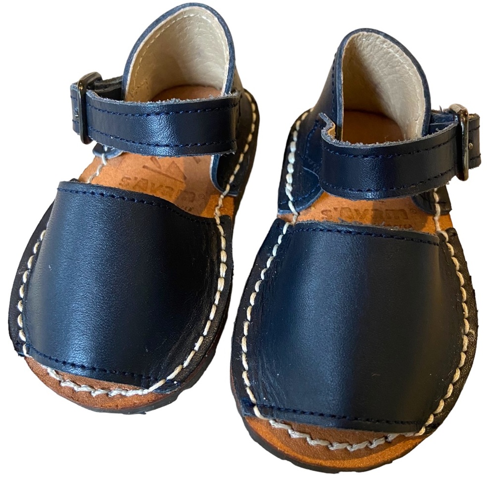 S’AVAM AVARCA Pons Sandals Leather Navy Blue Mary Jane Buckle Flats Handmade